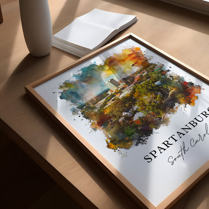 Spartanburg SC Wall Art, Spartanburg SC Print, Spartanburg Watercolor, Spartanburg Gift, Travel Poster, Housewarming Gift