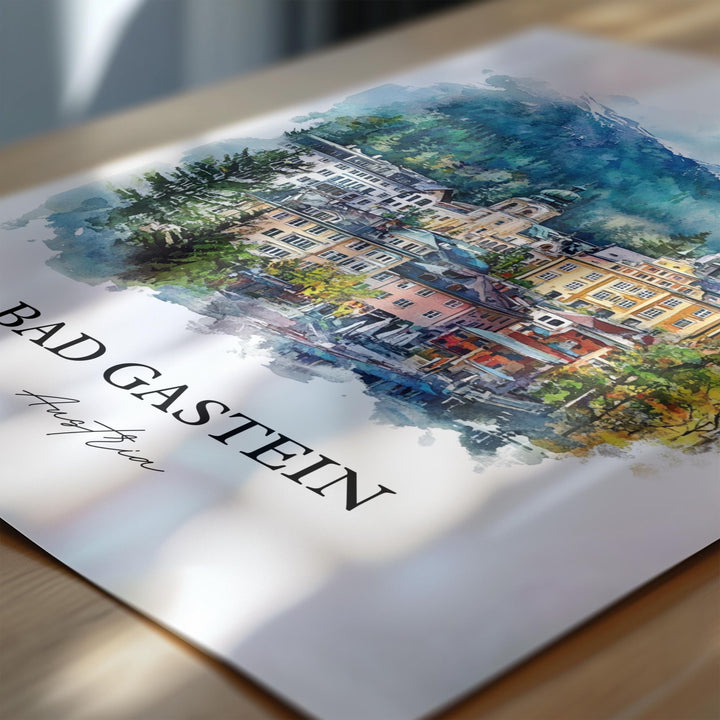 Bad Gastein Wall Art, Salzburg Print, Austria Watercolor Art, Bad Gastein Gift, Travel Print, Travel Poster, Housewarming Gift