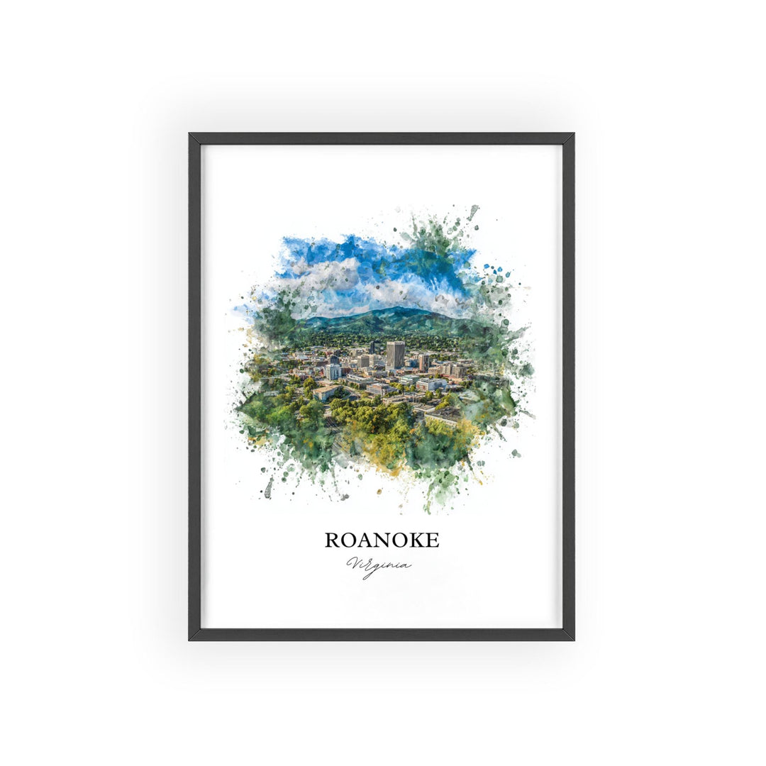 Roanoke VA Wall Art, Roanoke Print, Roanoke Watercolor Art, Roanoke Virginia Gift, Travel Print, Travel Poster, Housewarming Gift