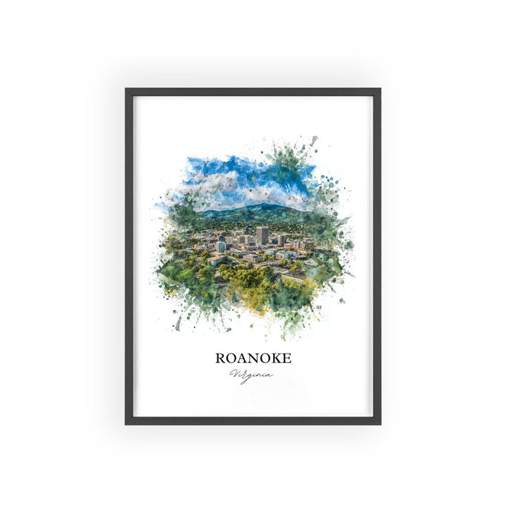 Roanoke VA Wall Art, Roanoke Print, Roanoke Watercolor Art, Roanoke Virginia Gift, Travel Print, Travel Poster, Housewarming Gift
