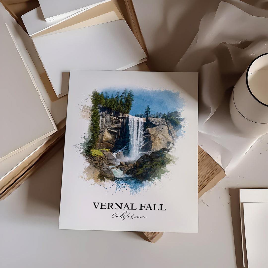 Vernal Falls Wall Art, Yosemite Print, Yosemite Watercolor Art, Vernal Falls Gift, Travel Print, Travel Poster, Housewarming Gift