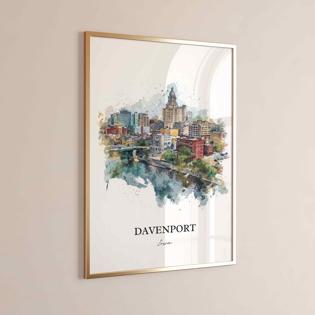 Davenport, Iowa Wall Art, Davenport Print, Iowa Watercolor Art, Davenport Iowa Gift, Travel Print, Travel Poster, Housewarming Gift