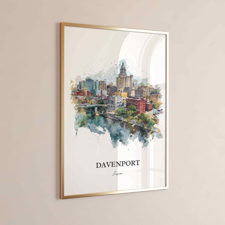Davenport, Iowa Wall Art, Davenport Print, Iowa Watercolor Art, Davenport Iowa Gift, Travel Print, Travel Poster, Housewarming Gift