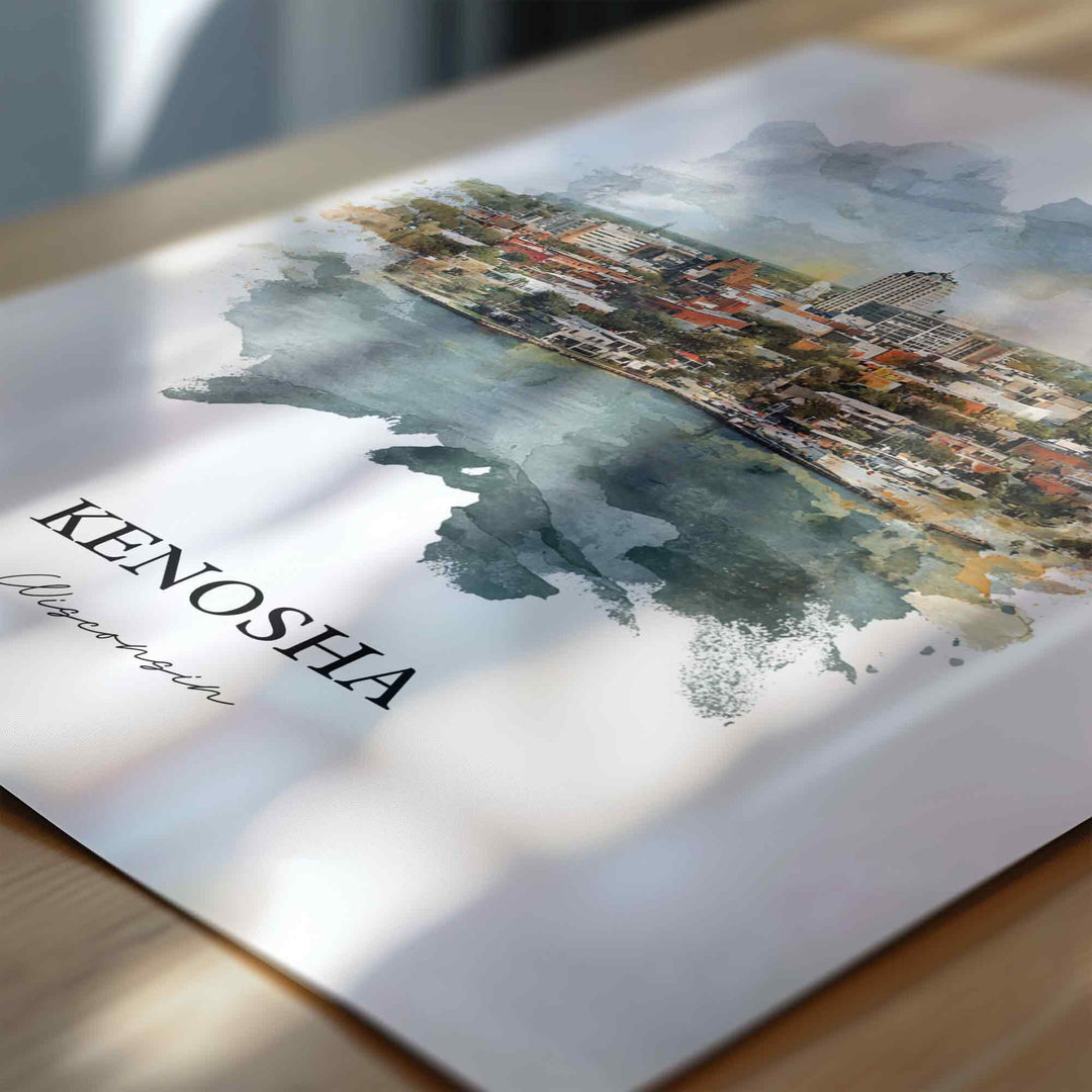 Kenosha Wall Art, Kenosha WI Print, Kenosha Watercolor Art, Kenosha Wisconsin Gift, Travel Print, Travel Poster, Housewarming Gift
