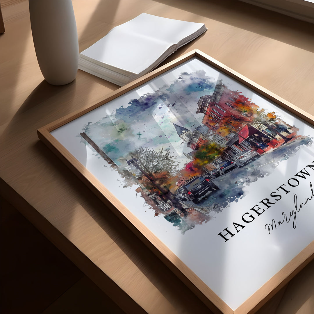 Hagerstown Wall Art, Hagerstown Print, Hagerstown MD Watercolor, Hagerstown Maryland Gift, Travel Poster, Housewarming Gift