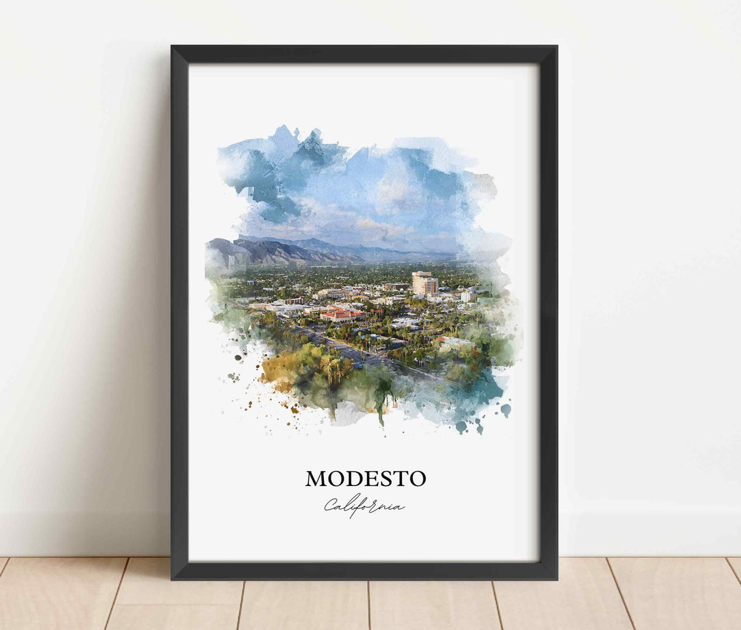 Modesto, California Wall Art, Modesto Print, Modesto California Watercolor, Stanislaus County Gift, Travel Print, Travel Poster, Housewarming Gift