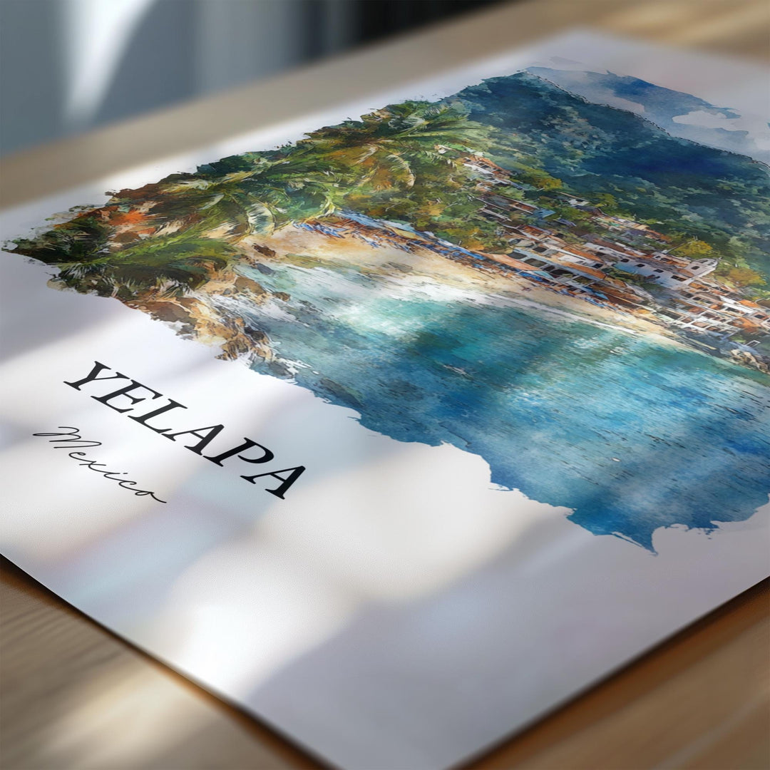 Yelapa Wall Art, Yelapa Mexico Print, Mexico Watercolor Art, Jalisco Gift, Travel Print, Travel Poster, Housewarming Gift