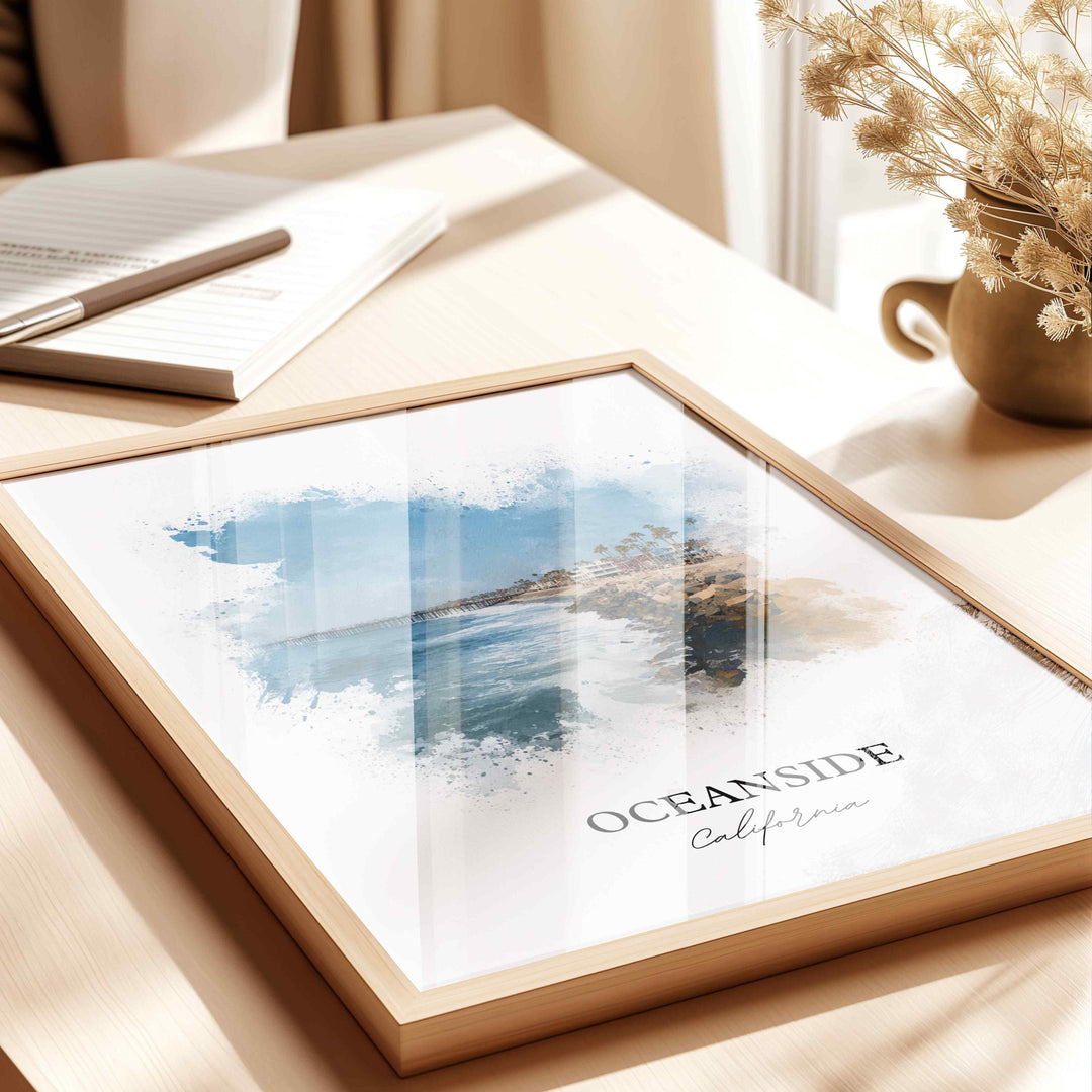 Oceanside CA Wall Art, Oceanside Print, Oceanside Watercolor Art, Harbor Beach Gift, Travel Print, Travel Poster, Housewarming Gift