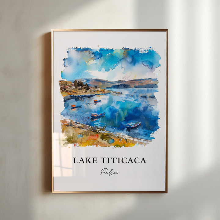 Lake Titicaca Wall Art, Lake Titicaca Peru Print, Lake Titicaca Watercolor, Titicaca Gift,