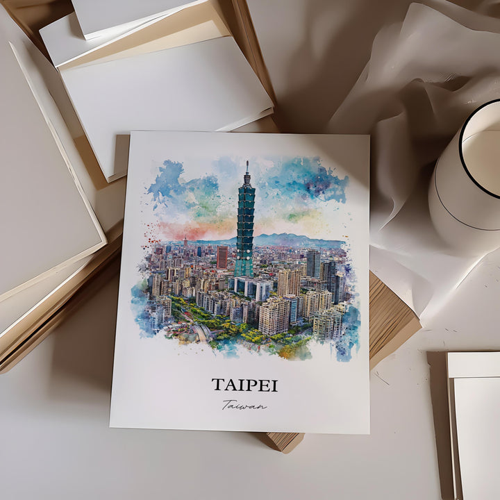 Taipei Wall Art, Taipei Skyline Print, Taiwan Watercolor Art, Taipei Taiwan Gift, Travel Print, Travel Poster, Housewarming Gift