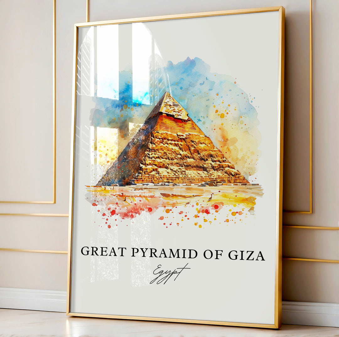 Great Pyramid of Giza Wall Art, Pyramids of Giza Print, Giza Watercolor, Egypt Pyramids Gift,