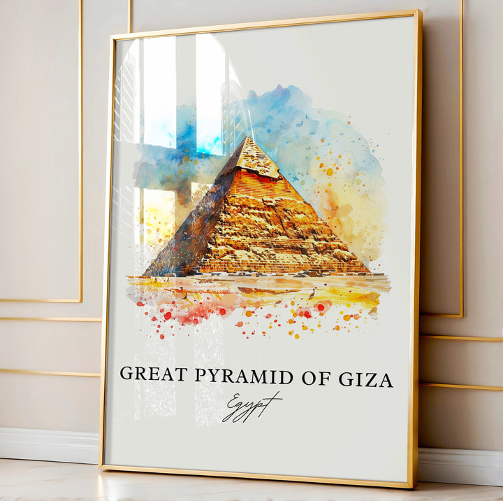 Great Pyramid of Giza Wall Art, Pyramids of Giza Print, Giza Watercolor, Egypt Pyramids Gift,