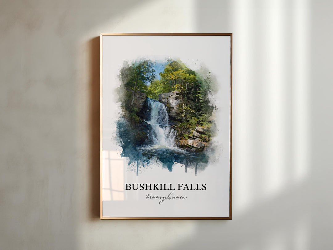 Bushkill Falls Wall Art, Bushkill Falls Print, Poconos Watercolor Art, Bushkill Falls Gift, Travel Print, Travel Poster, Housewarming Gift