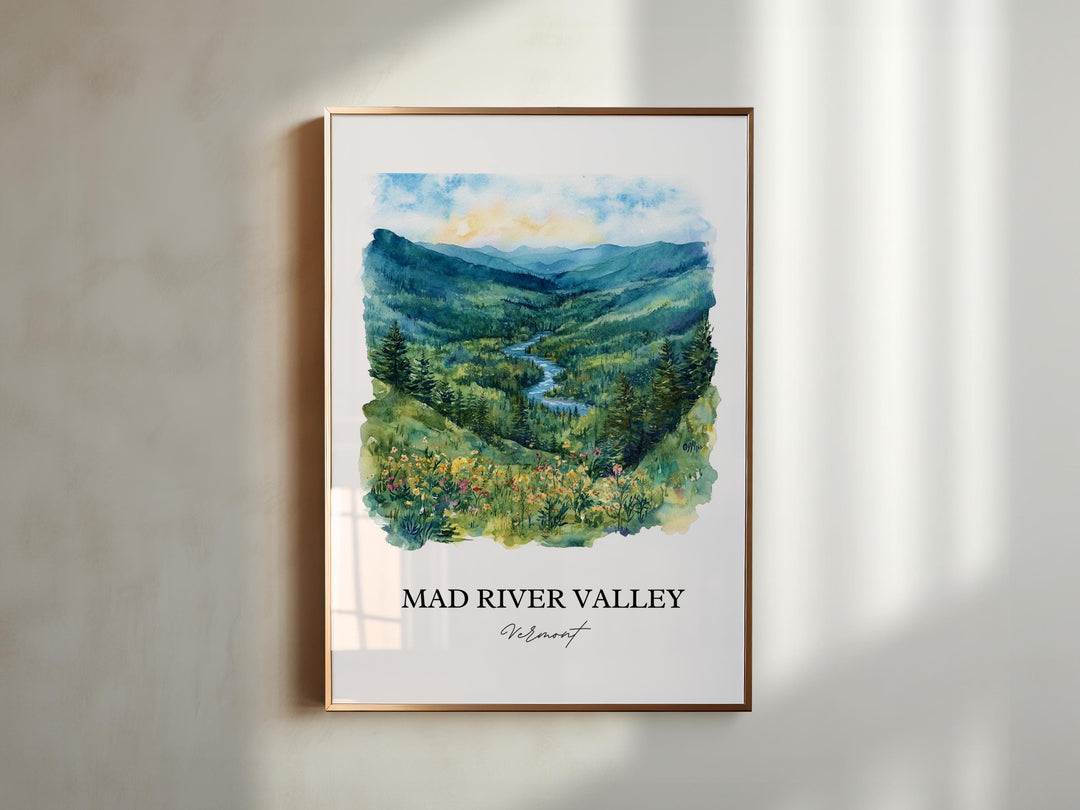 Mad River Valley Wall Art, Winooski River Print, Vermont Watercolor, Mad River Valley Gift, Travel Print, Travel Poster, Housewarming Gift