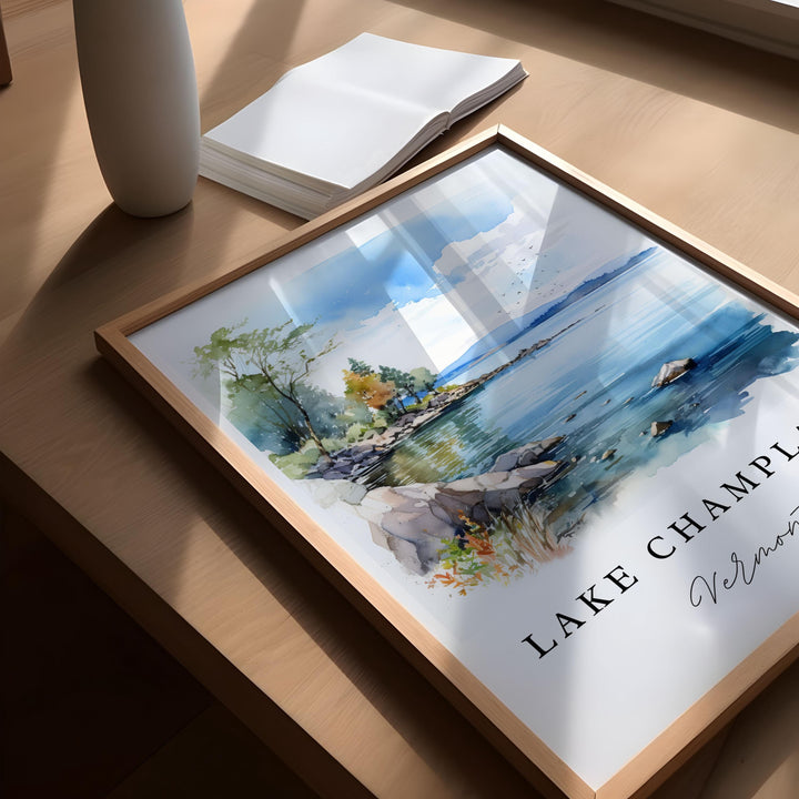 Lake Champlain VT wall art - Vermont, Lake Champlain poster, Burlington VT Wedding gift, Birthday present, Custom Text, Personalised Gift