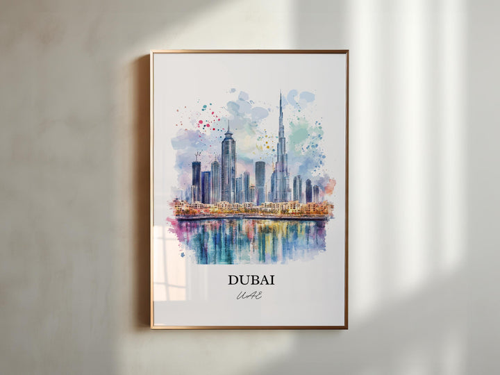 Dubai Wall Art, Dubai Skyline Print, Dubai Watercolor Art, United Arab Emirates Gift, Travel Print, Travel Poster, Housewarming Gift
