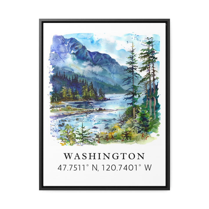 Washington State Wall art - Washington print with coordinates, Framed or Unframed Options - WA Birthday present, Personalization Available