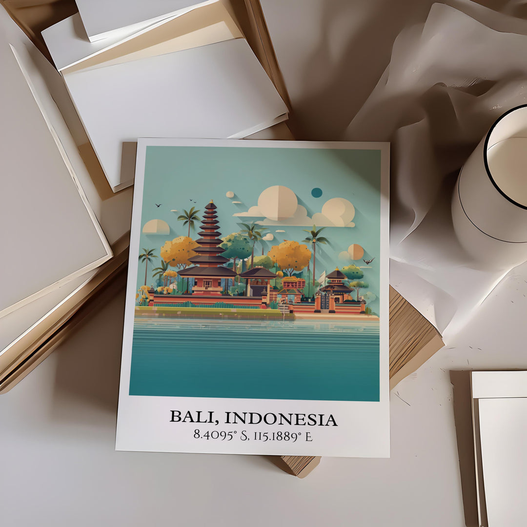 Bali Indonesia Art, Bali Retro Travel Art, Bali Indonesia Home Decor, Bali Gift, Indonesia Travel Art, Travel Prints, Housewarming Gift
