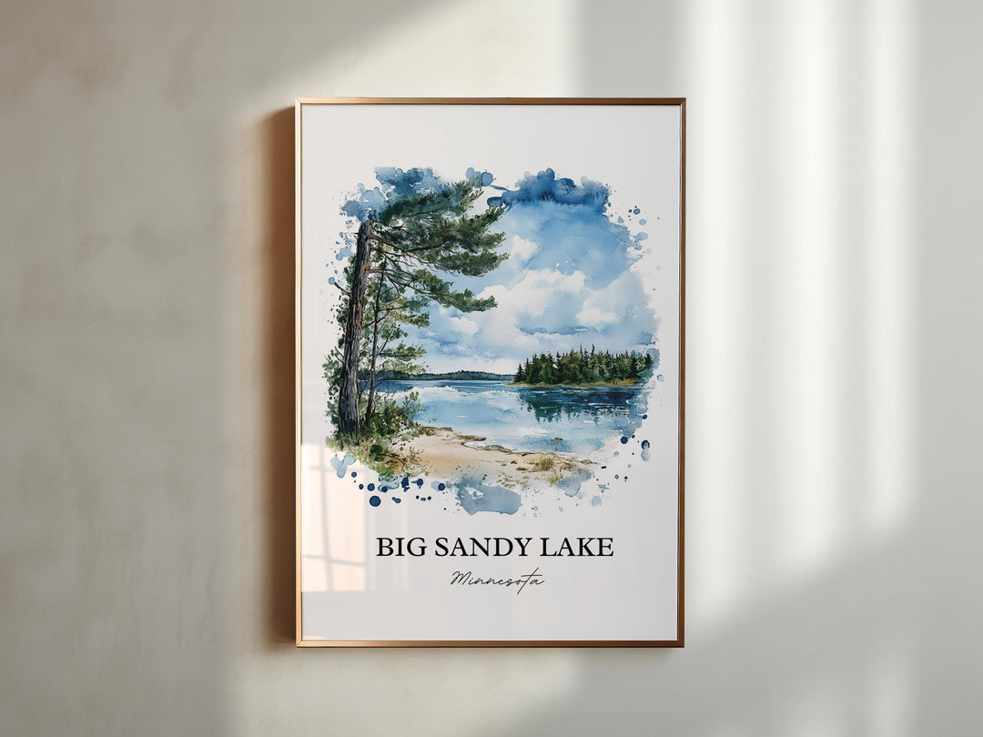 Big Sandy Lake Wall Art, Aitkin County Print, Montana Watercolor Art, Big Sandy Lake Gift, Travel Print, Travel Poster, Housewarming Gift