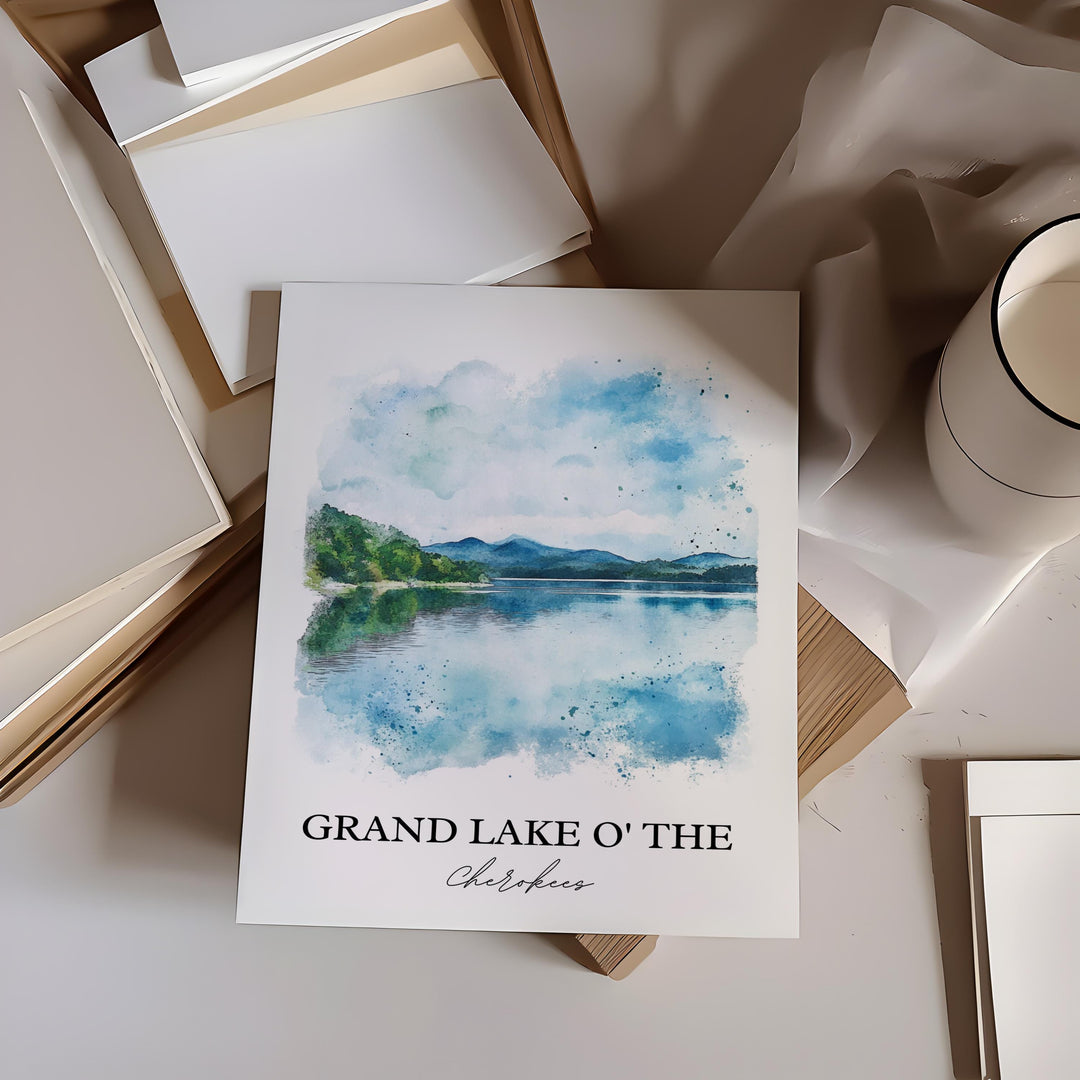 Grand Lake O' The Cherokees Art, Ozarks Print, Oklahoma Watercolor Art, Oklahoma Gift, Travel Print, Travel Poster, Housewarming Gift