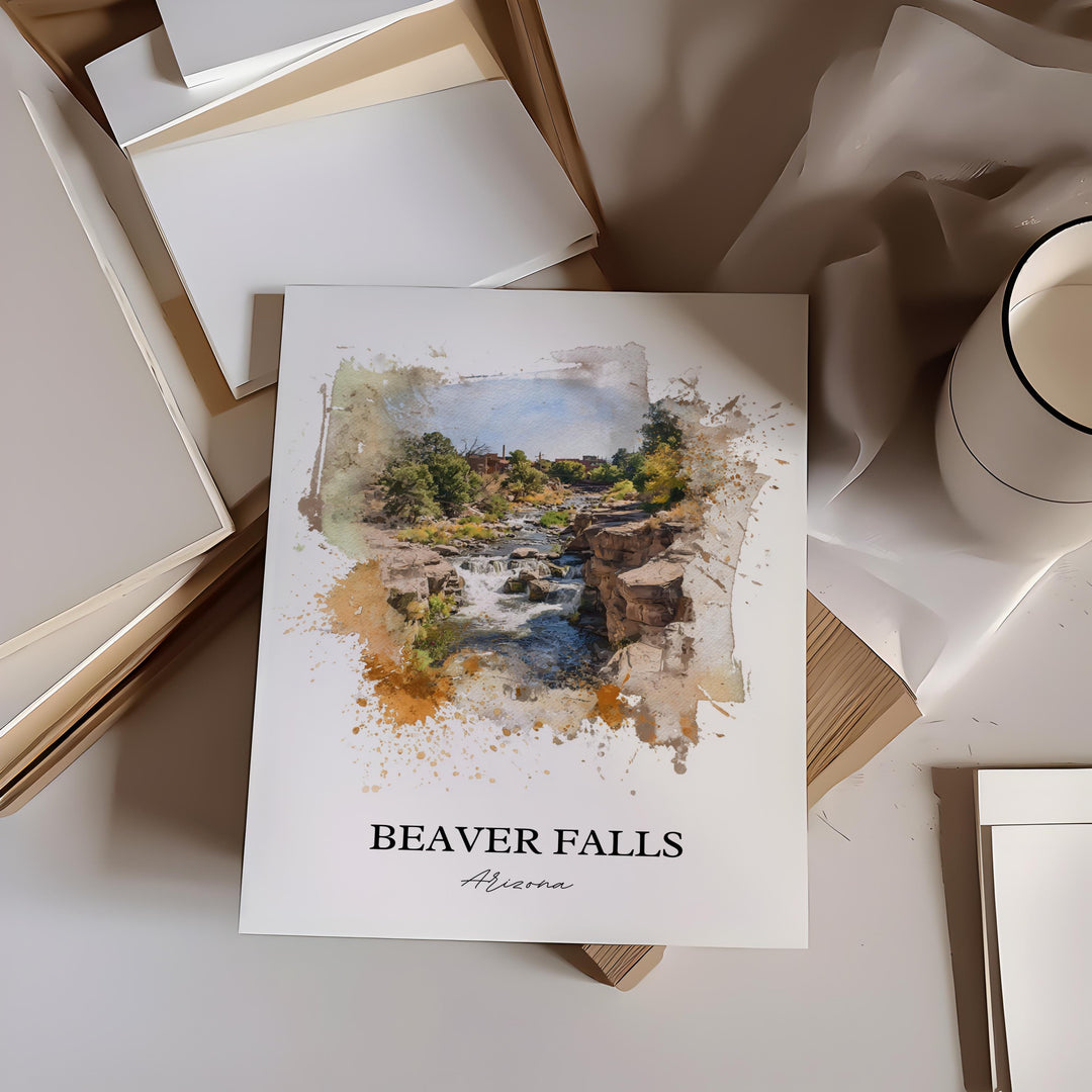 Beaver Falls Wall Art, Supai Print, Arizona Watercolor Art, Beaver Falls AZ Gift, Travel Print, Travel Poster, Housewarming Gift