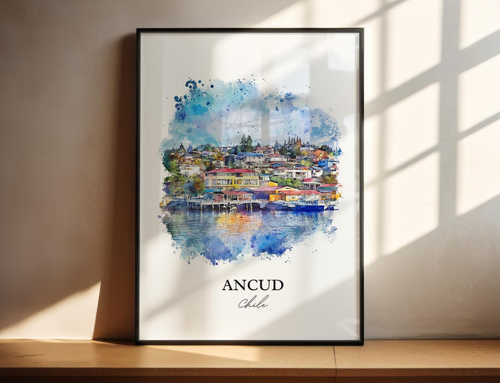 Ancud Chile Wall Art, Chiloé Island Print, Chile Watercolor Art, Ancud Chile Gift, Travel Print, Travel Poster, Housewarming Gift
