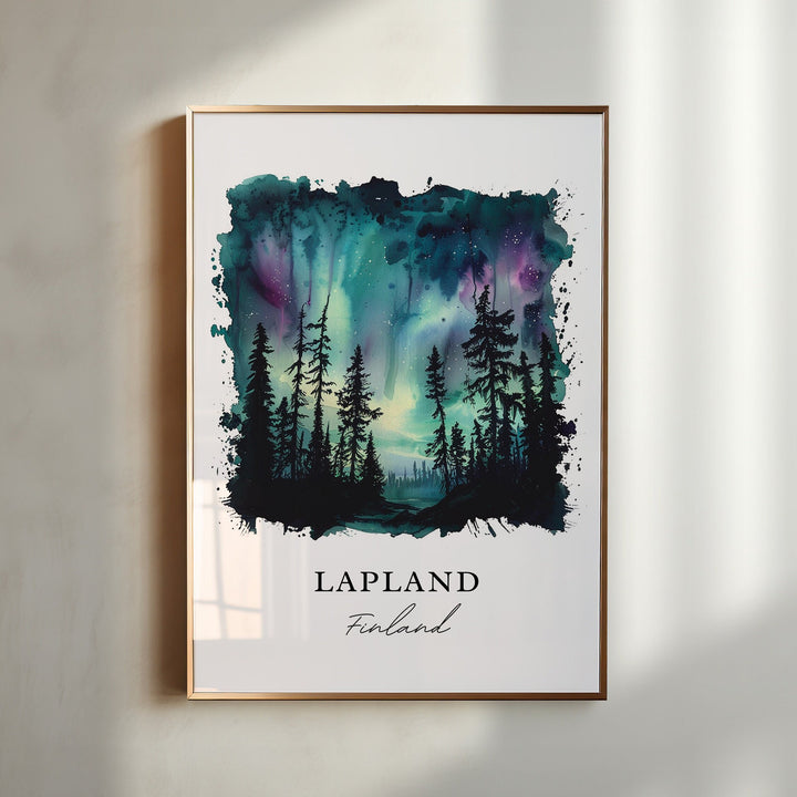 Lapland Finland Wall Art, Lapland Print, Lapland Watercolor, Northern Lights Gift, Travel Poster, Housewarming Gift