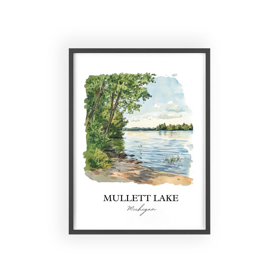 Mullett Lake Wall Art, Cheboygan County Print, Michigan Watercolor Art, Mullett Lake Gift, Travel Print, Travel Poster, Housewarming Gift