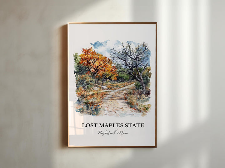 Lost Maples State Park Wall Art, Vanderpool TX Print, Texas Watercolor, Lost Maples TX Gift, Travel Print, Travel Poster, Housewarming Gift