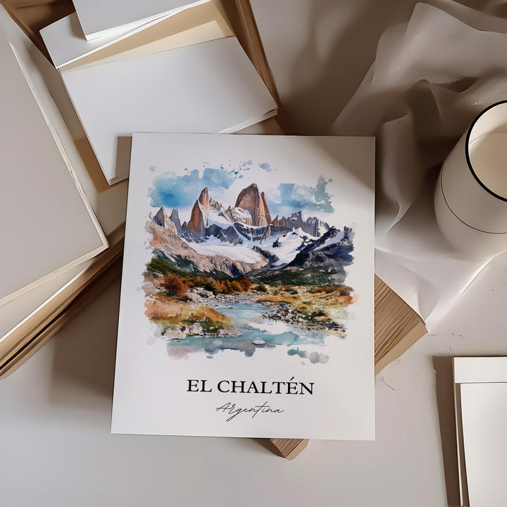 El Chaltén Wall Art, Los Glaciares Park Print, Argentina Watercolor Art, El Chaltén Gift, Travel Print, Travel Poster, Housewarming Gift