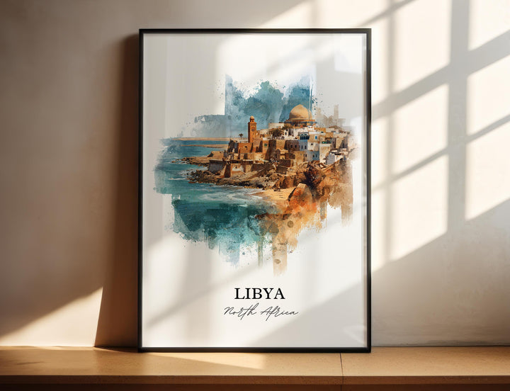 Libya Wall Art, Libya Print, Libya Watercolor Art, Northern Africa Gift, Travel Print, Travel Poster, Housewarming Gift