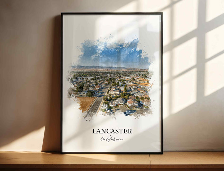 Lancaster CA Art, Antelope Valley Print, California Watercolor, Lancaster California Gift, Travel Print, Travel Poster, Housewarming Gift