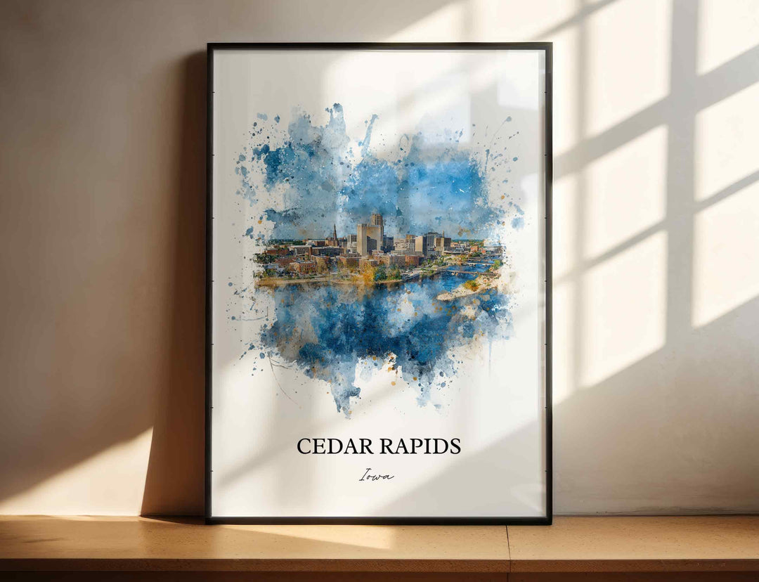 Cedar Rapids Wall Art, Cedar Rapids Print, Cedar Rapids Watercolor, Cedar Rapids Iowa Gift, Travel Print, Travel Poster, Housewarming Gift