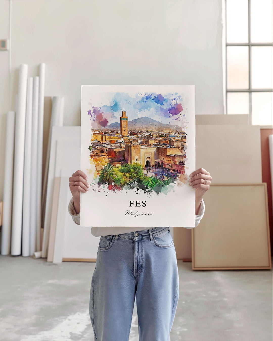 Fes Morocco Wall Art, Fes Print, Fez Watercolor Art, Fez-Meknes Region Gift, Travel Print, Travel Poster, Housewarming Gift