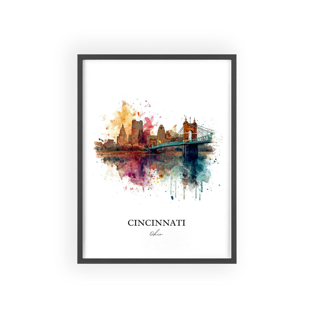 Cincinnati OH Wall Art, Cincinnati Print, Cincinnati Watercolor Art, Cincinnati Skyline Gift, Travel Print, Travel Poster, Housewarming Gift