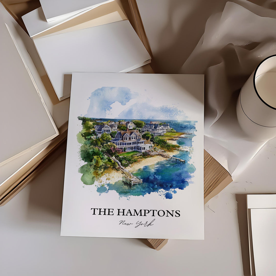 The Hamptons Wall Art, Montauk Print, Hamptons Watercolor Art, The Hamptons NY Gift, Travel Print, Travel Poster, Housewarming Gift