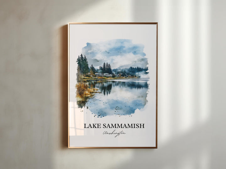 Lake Sammamish Wall Art, Seattle WA Print, Washington Watercolor Art, Lake Sammamish Gift, Travel Print, Travel Poster, Housewarming Gift