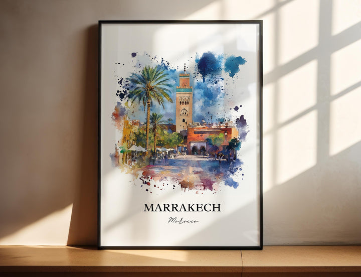Marrakech Wall Art, Marrakech Print, Morocco Watercolor Art, Marrakech Gift, Travel Print, Travel Poster, Housewarming Gift