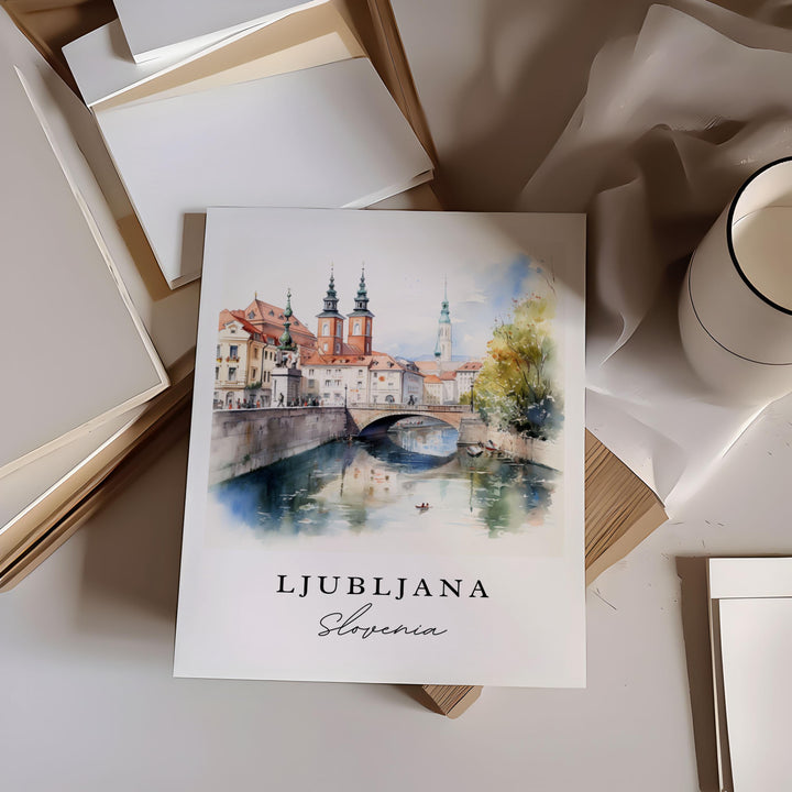 Ljubljana Wall Art, Ljubljana Print, Ljubljana Slovenia Watercolor, Ljubljana Gift, Slovenia