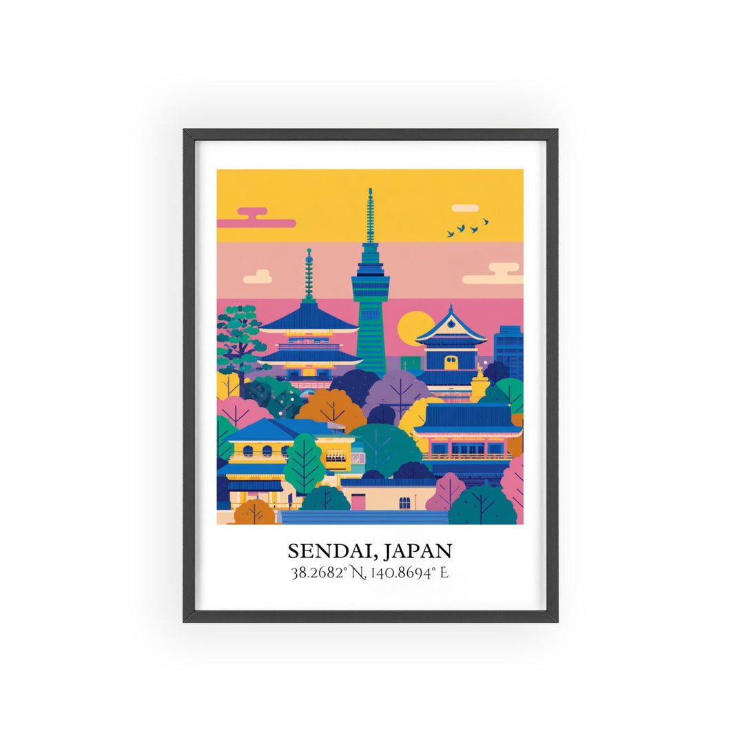 Sendai Art, Sendai Japan Retro Travel Art, Japan Home Decor, Japan Gift, Japan Travel Art, Travel Prints, Housewarming Gift