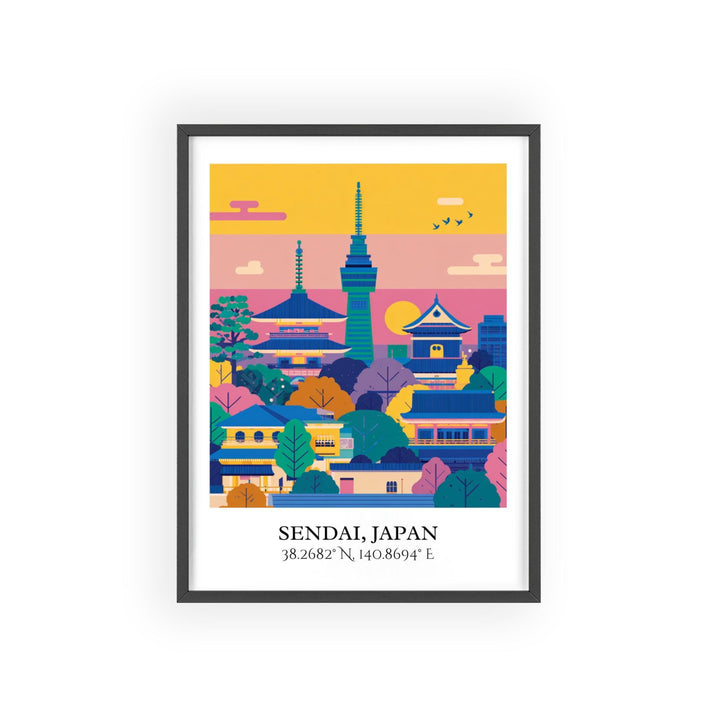 Sendai Art, Sendai Japan Retro Travel Art, Japan Home Decor, Japan Gift, Japan Travel Art, Travel Prints, Housewarming Gift