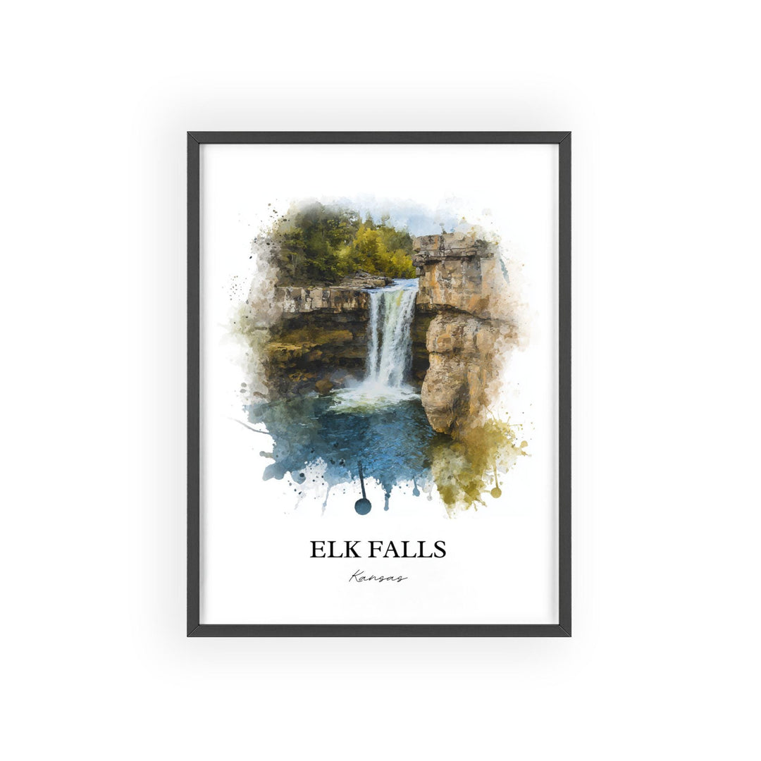 Elk Falls KS Wall Art, Elk Falls Print, Elk Falls Watercolor Art, Elk Falls Kansas Gift, Travel Print, Travel Poster, Housewarming Gift