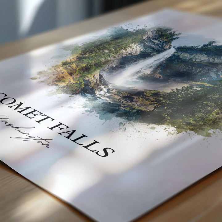 Comet Falls WA Wall Art, Washington Print, Comet Falls Watercolor Art, Comet Falls Gift, Travel Print, Travel Poster, Housewarming Gift