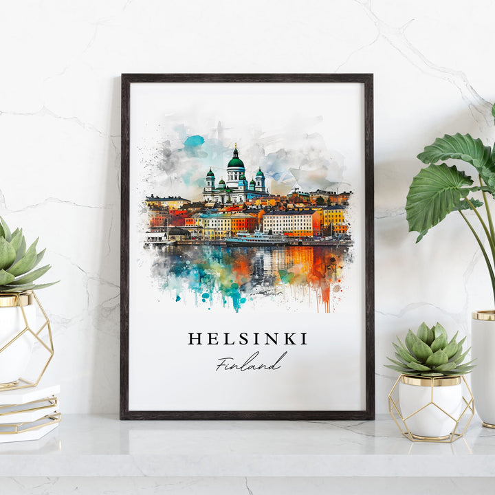 Helsinki watercolor travel art - Finland, Helsinki print, Wedding gift, Birthday present, Custom Text, Perfect Gift