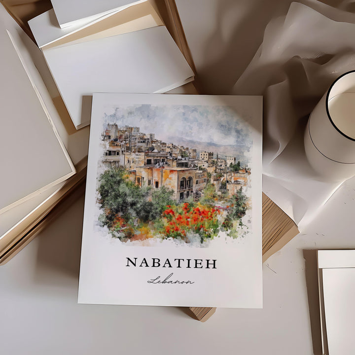 Nabatieh Wall Art, Nabatieh Print, Nabatieh Watercolor Art, Nabatîyé Lebanon Gift,