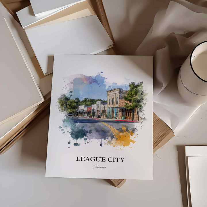 League City, Texas – Watercolor Art Print