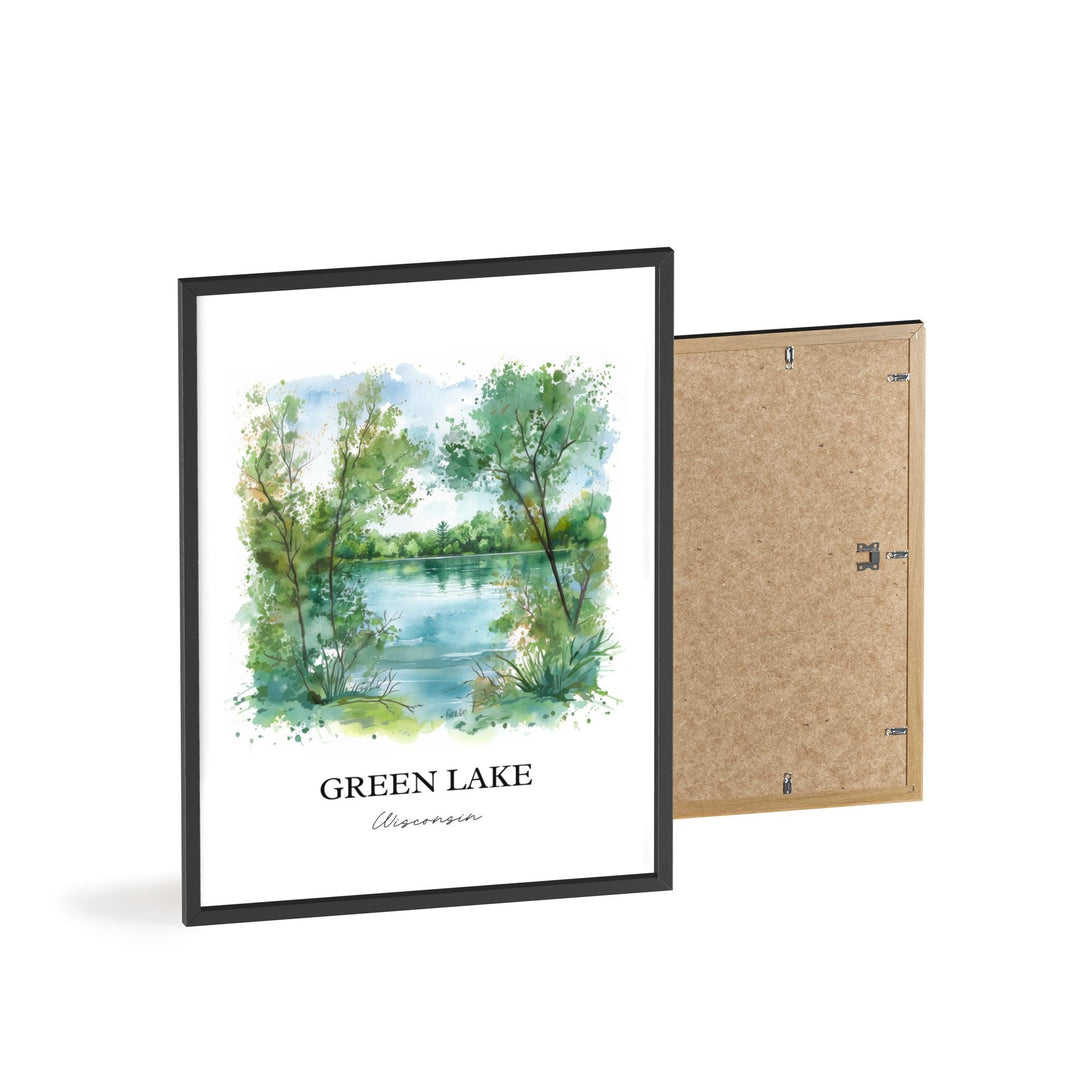 Green Lake WI Wall Art, Big Green Lake Print, Wisconsin Watercolor Art, Green Lake WI Gift, Travel Print, Travel Poster, Housewarming Gift