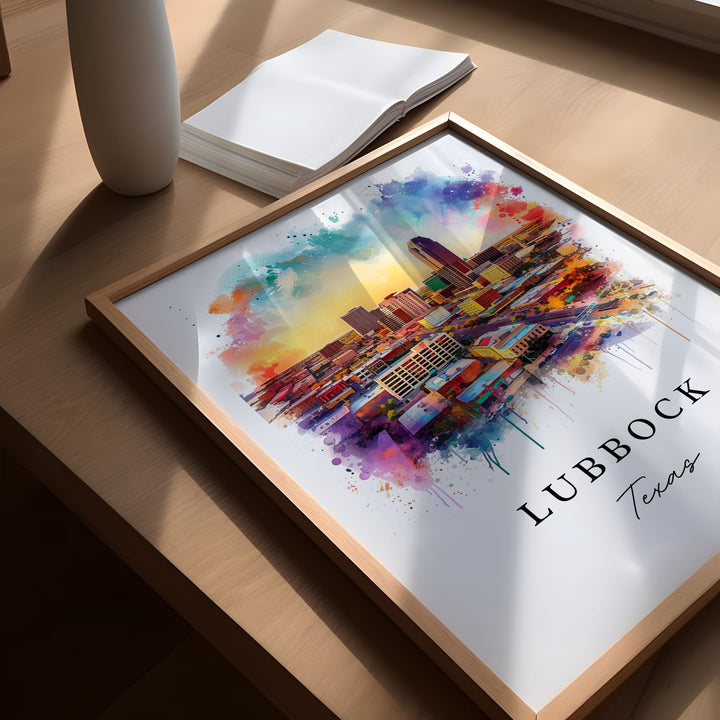 Lubbock watercolor travel art - Texas, Lubbock print, Wedding gift, Birthday present, Custom Text, Perfect Gift