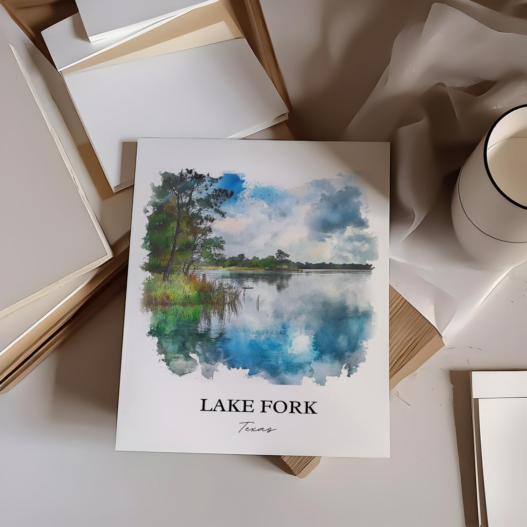Lake Fork, TX, USA – Watercolor Art Print