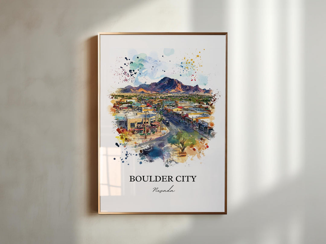 Boulder City NV Wall Art, Boulder City Nevada Print, Nevada Watercolor, Boulder City Gift, Travel Print, Travel Poster, Housewarming Gift